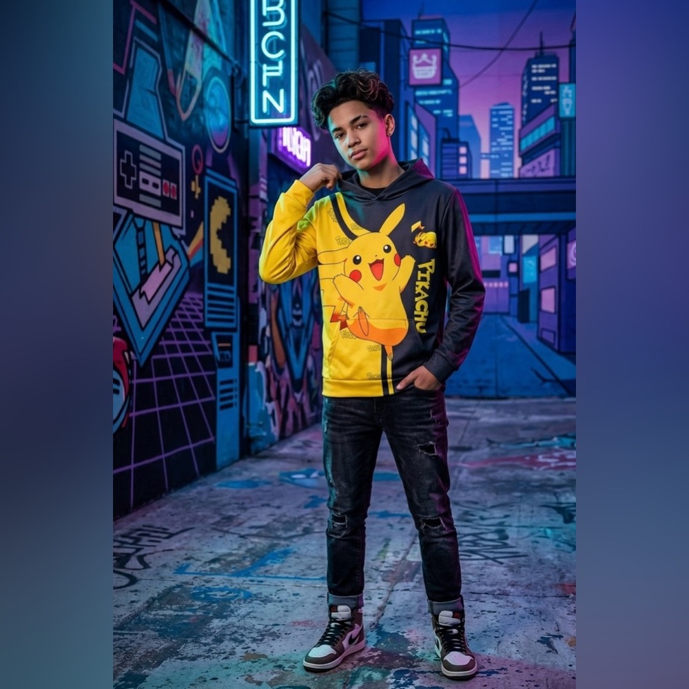Unisex Pokémon Pikachu Yellow & Black Hoodie - Graphic Juniors hoodie XL